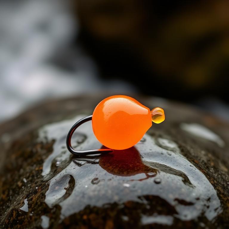 Imitation d'œuf de saumon orange montée sur un hameçon de taille 8