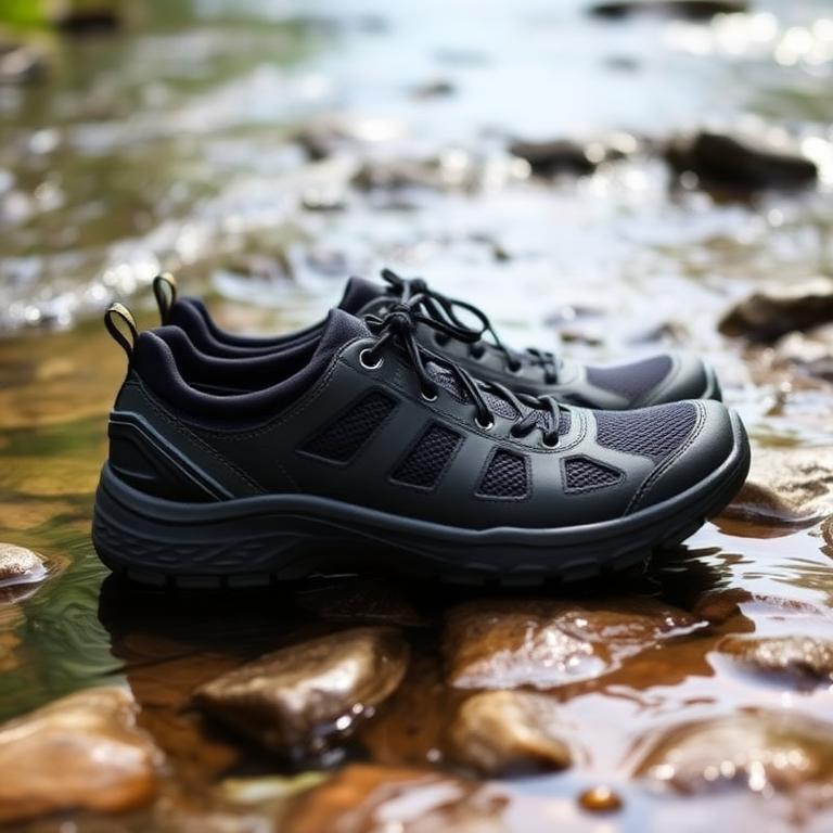 Souliers d'eau à semelle adhérente dans un ruisseau